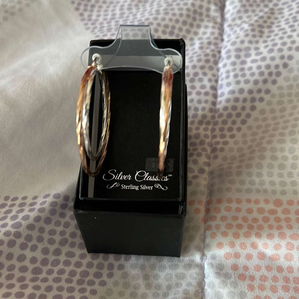 Rose gold / sterling silver hoop earrings